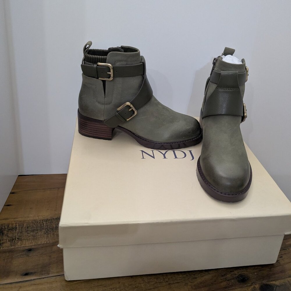 NIB-Nydj Leather Moto Ankle Boot Parvanigo Avocado - Size 5